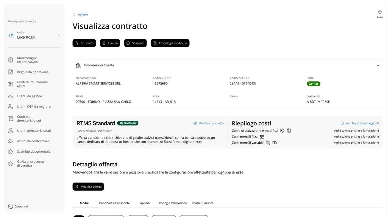 Screenshot di apertura: il modulo Consociate