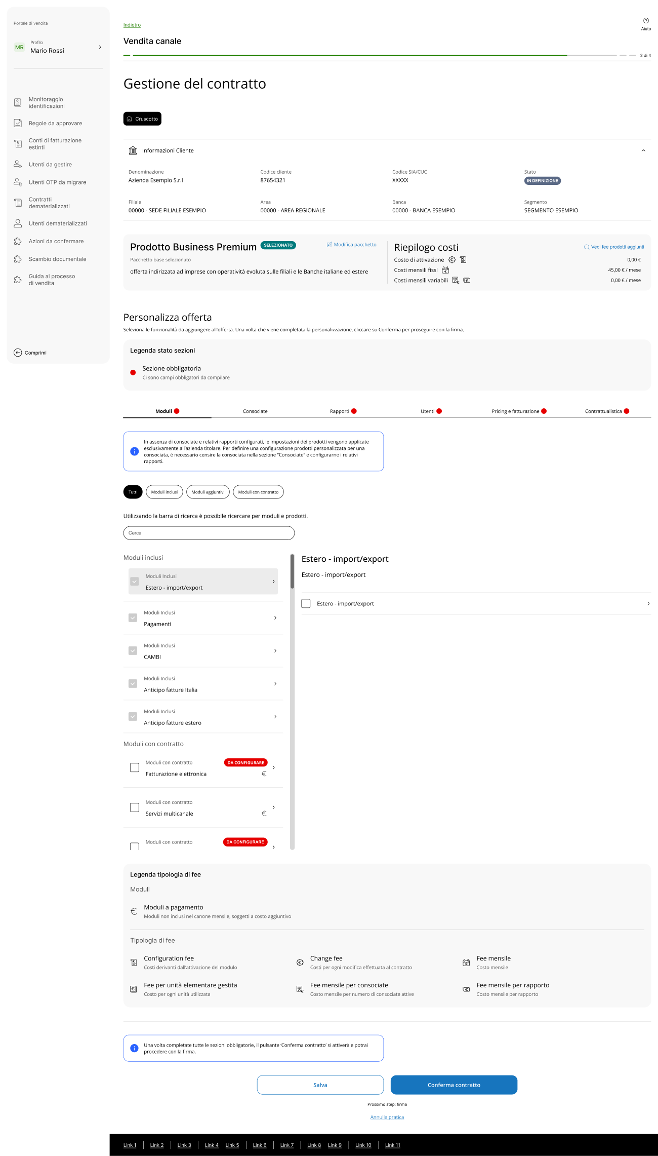 Screenshot: flusso vendita e post-vendita
